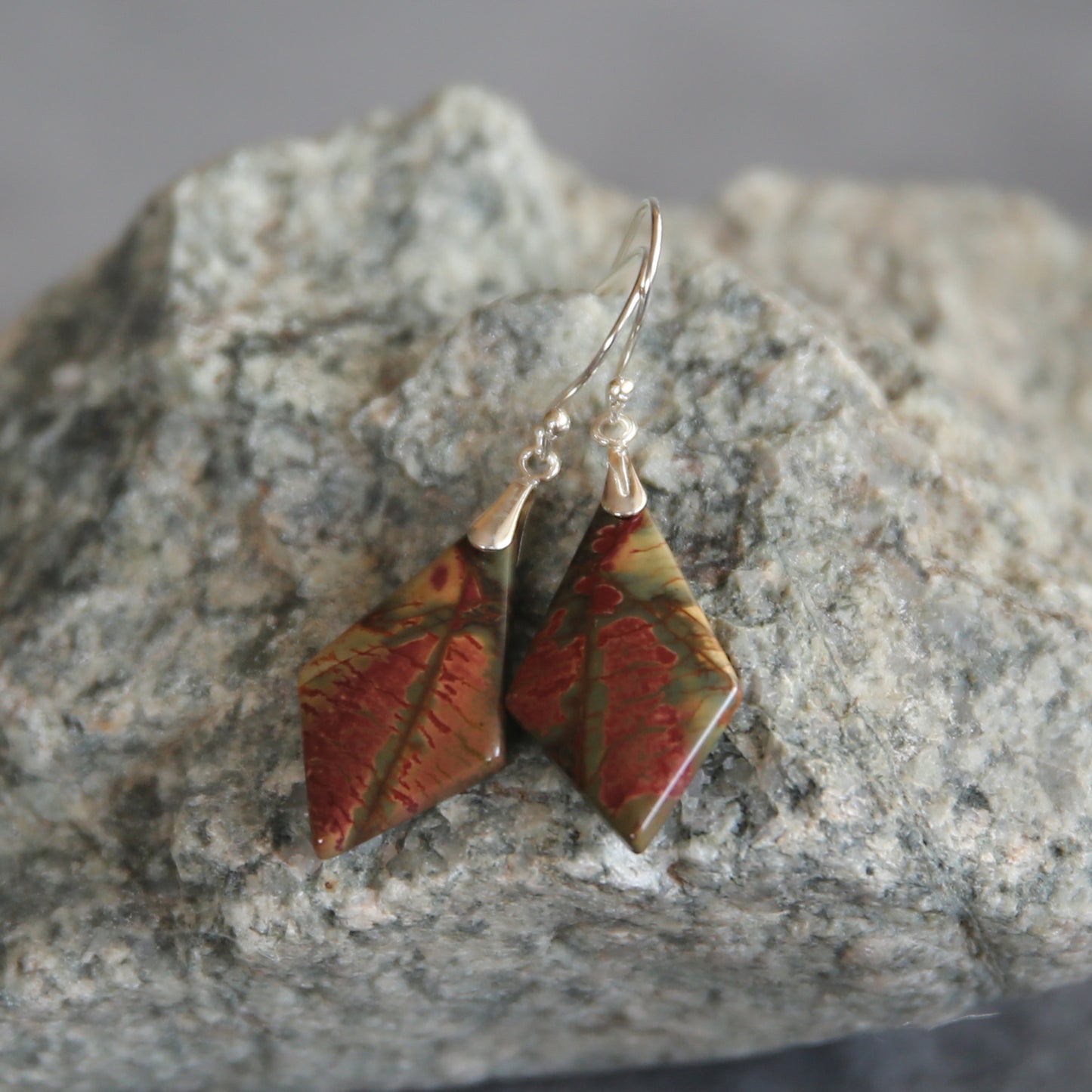 Red Creek Jasper and Sterling Earrings Diamond