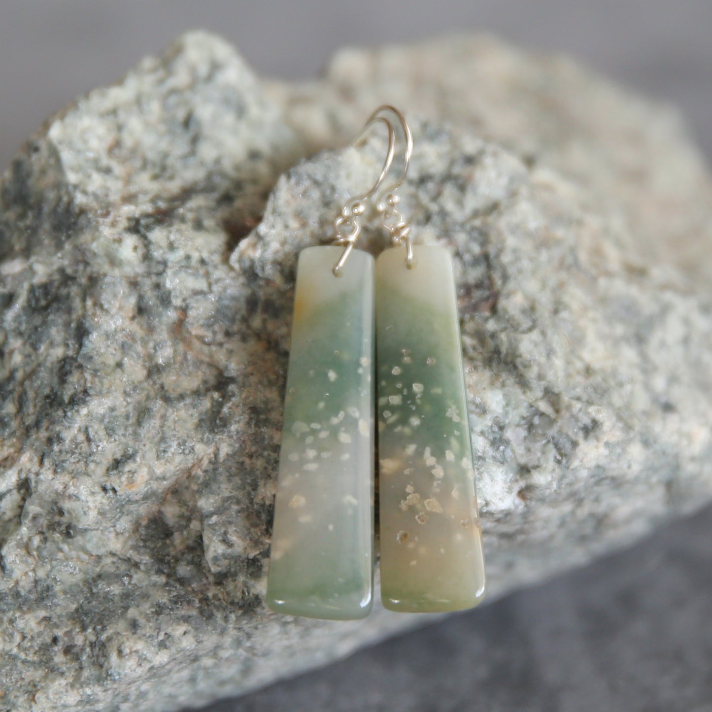 Green Watercolor Agate and Sterling Earrings