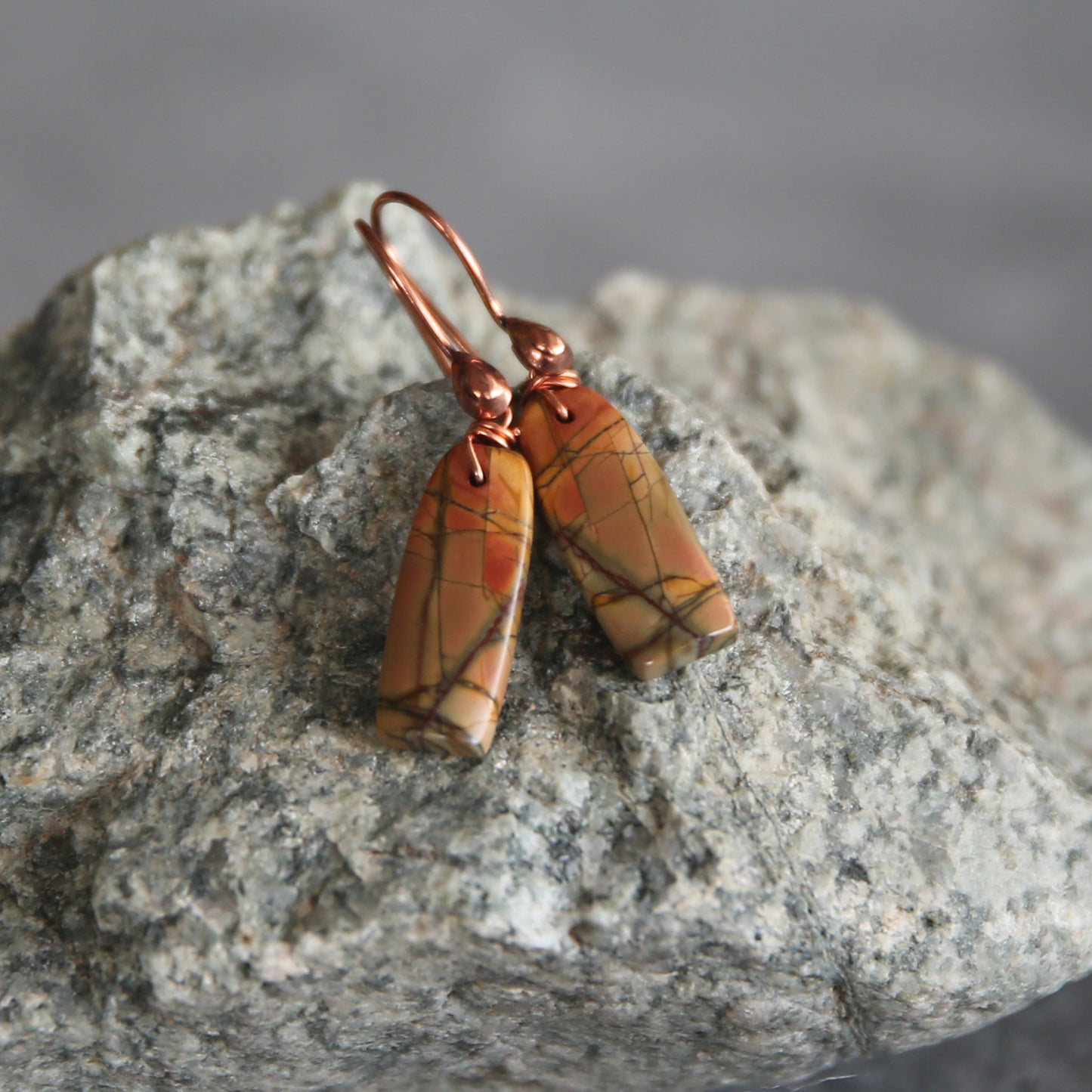 Red Creek Jasper and Copper Bell Shaped Earrings