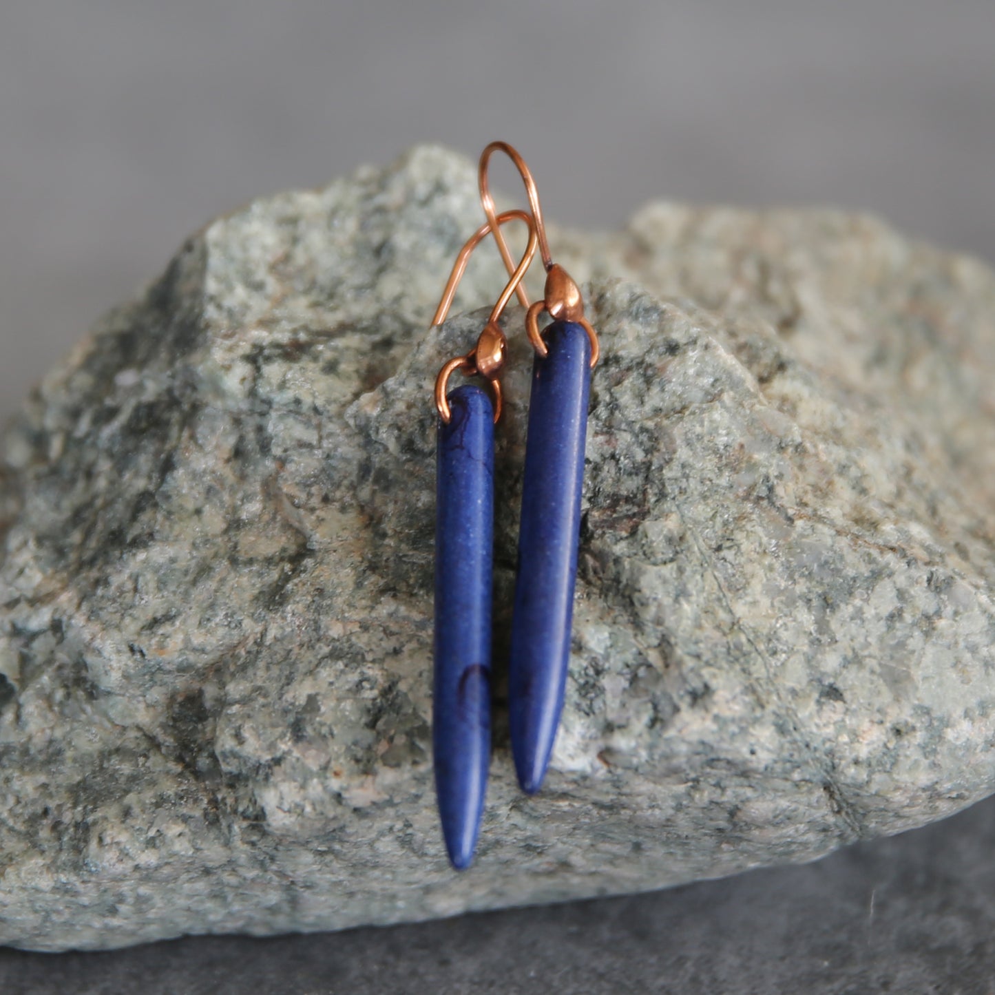 Blue Howlite Spike and Copper Earrings