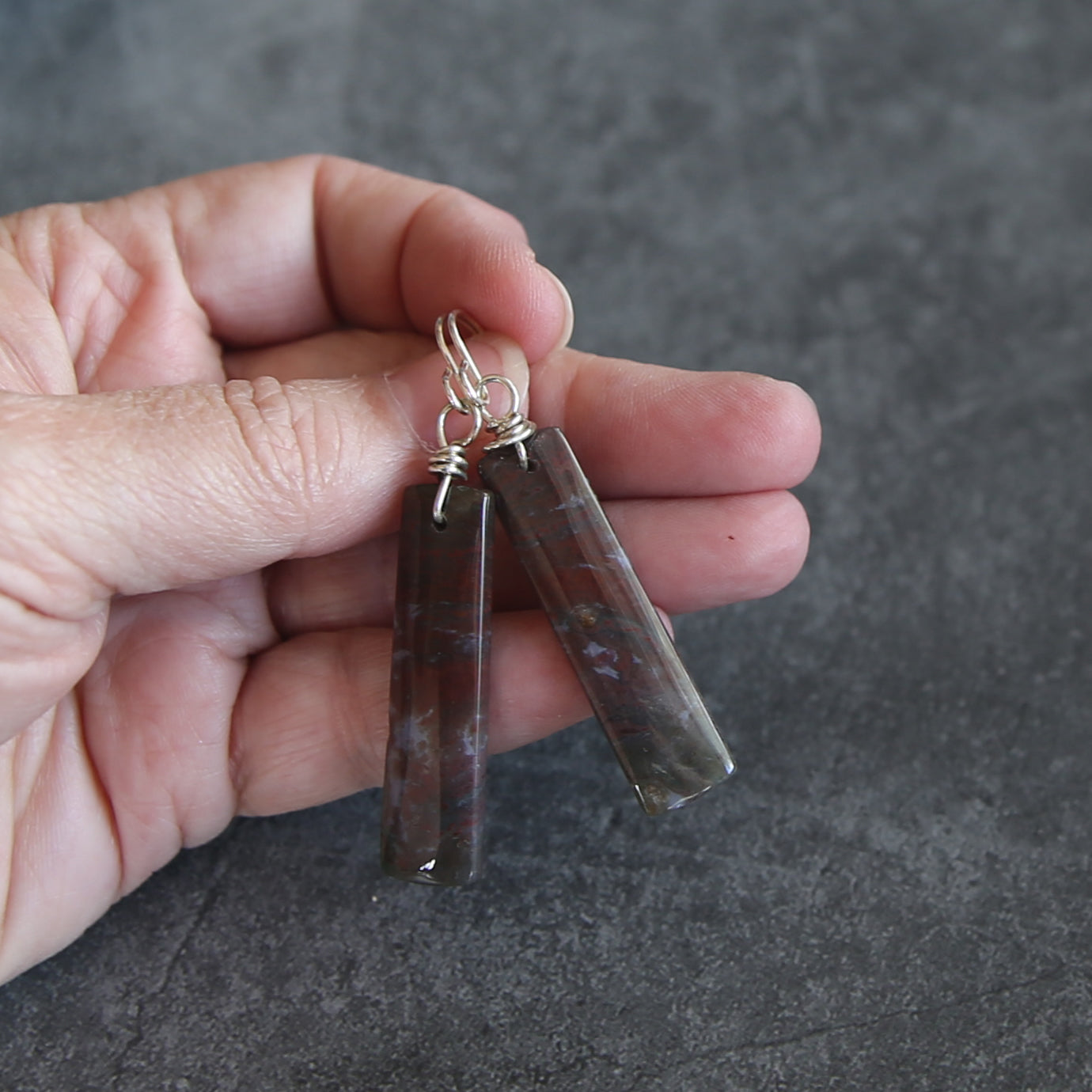Red Indian Agate and Sterling Earrings