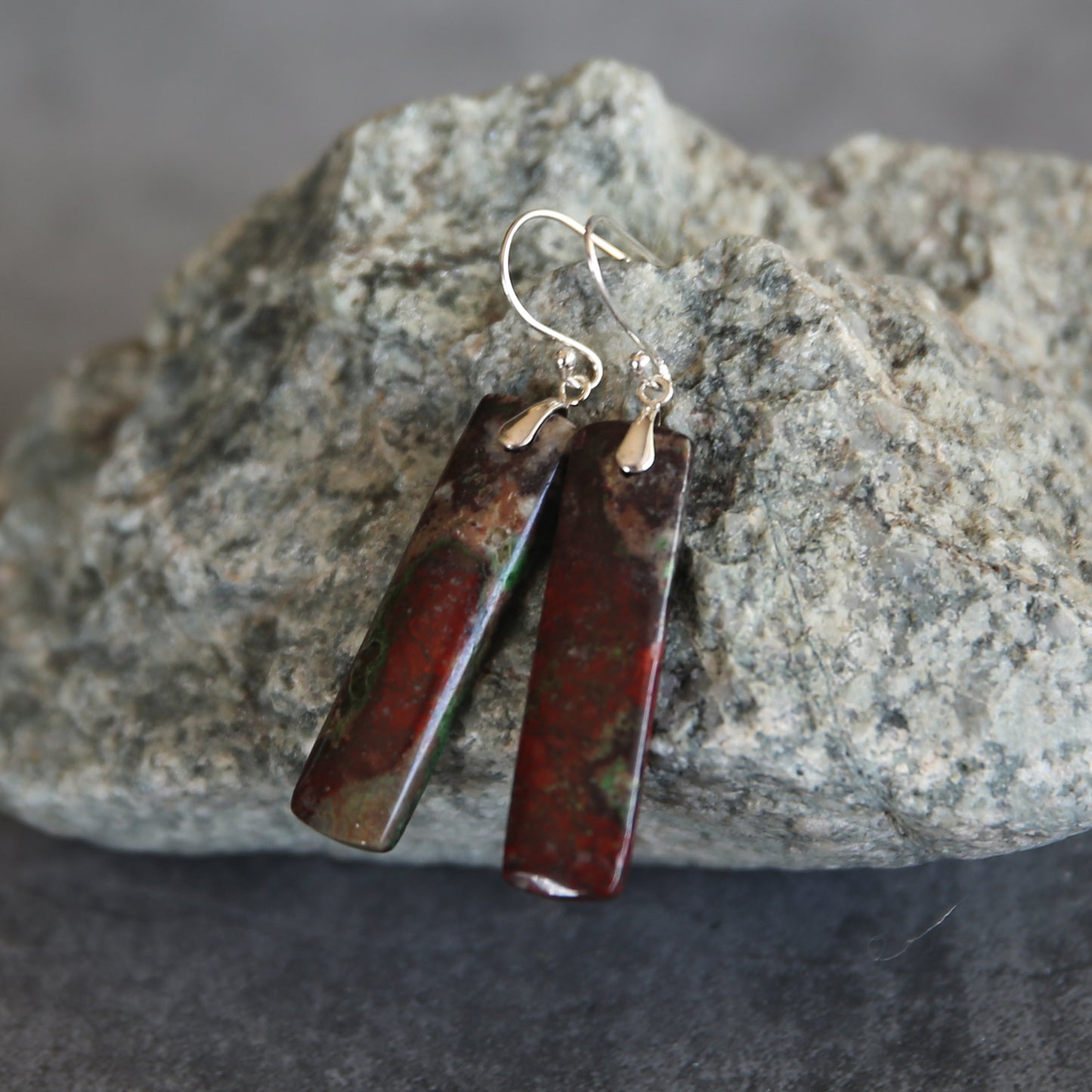 Red Parrot Wing Chrysocolla and Sterling Earrings