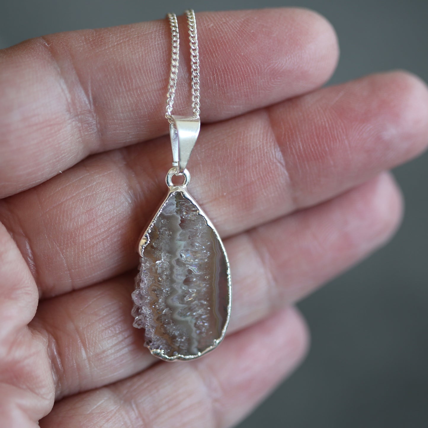 Amethyst Slab Pendant Necklace Sterling Silver