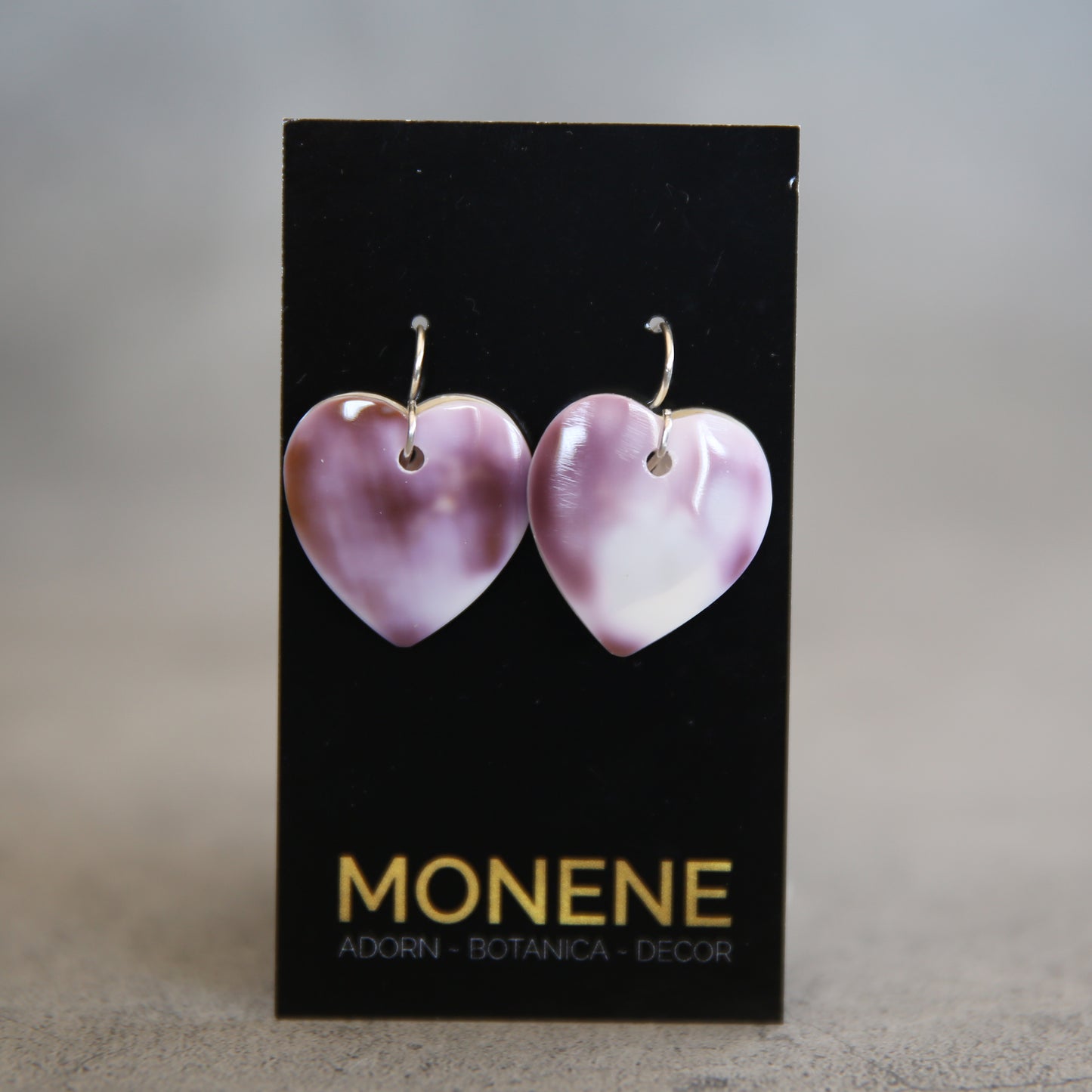 Sterling Two Tone Matrix Lavender Wampum Shell Bead Earrings #3