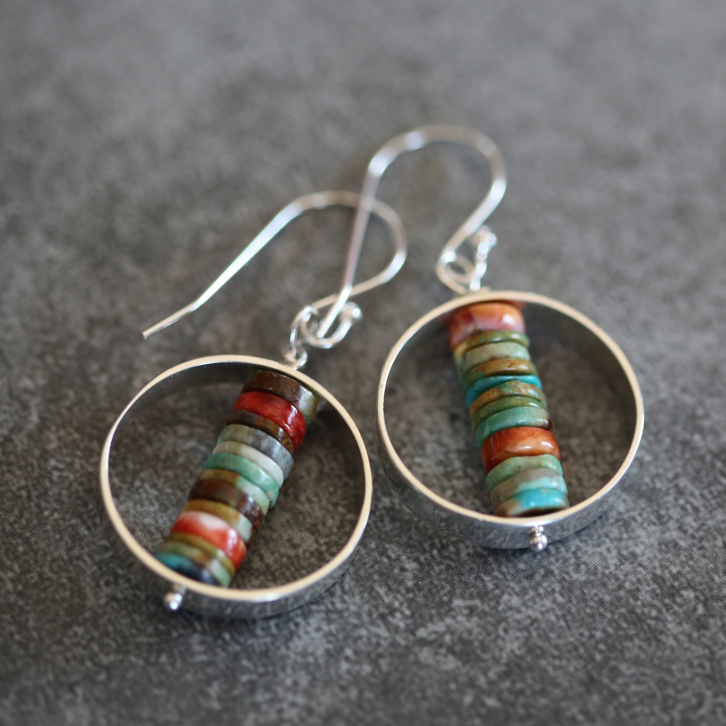 Turquoise and Spiny Oyster Beaded Sterling Earrings