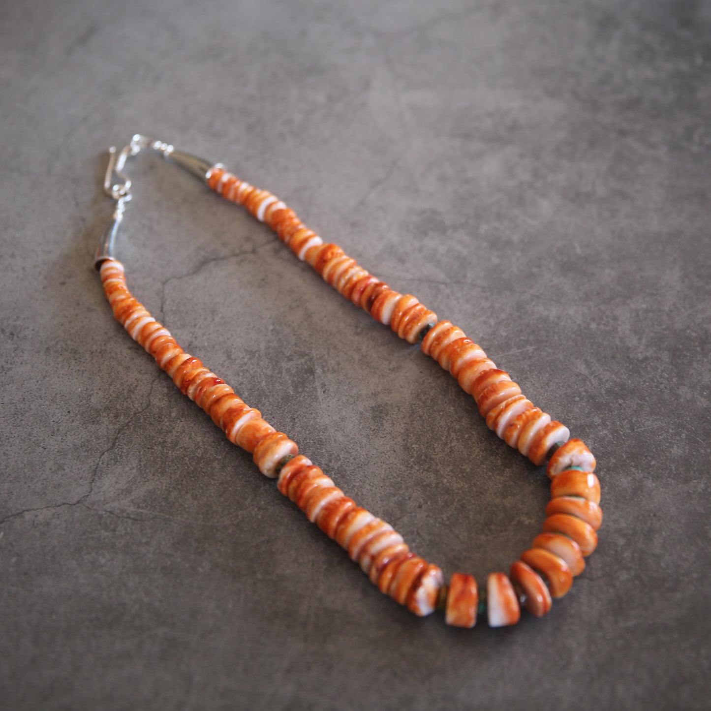 Spiny Oyster and Turquoise Shell Necklace with Sterling Silver