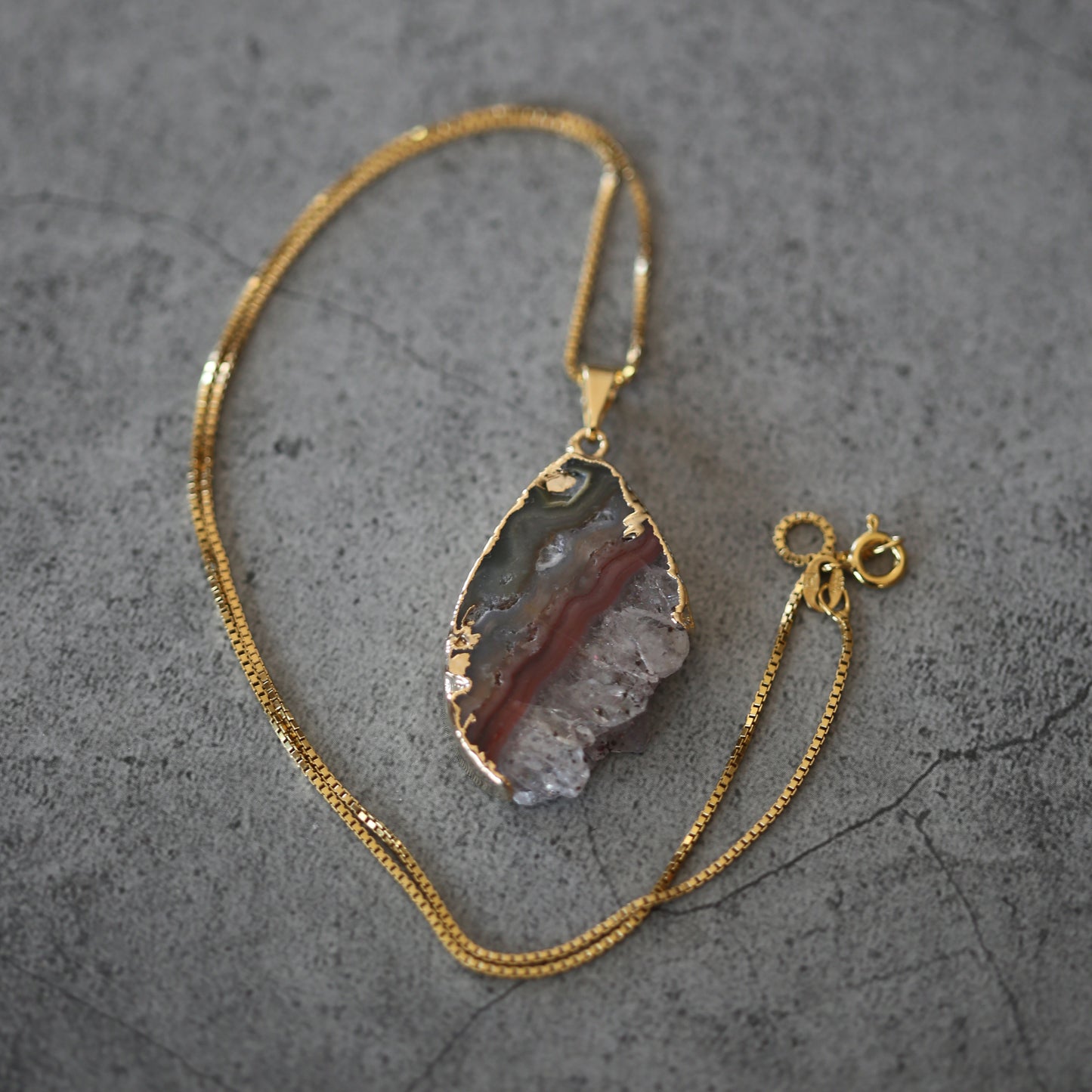 Amethyst Slab Crystal Pendant with .925 Gold Plated Chain