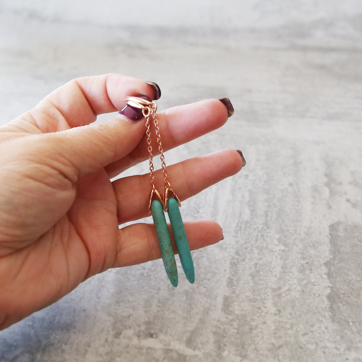 Turquoise Howlite and Rose Gold Plated Bullet Earrings