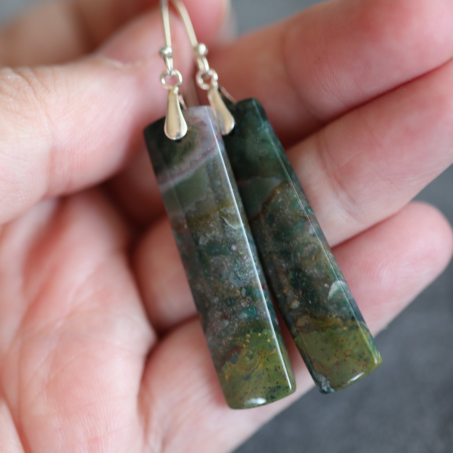 Bloodstone and Sterling Earrings