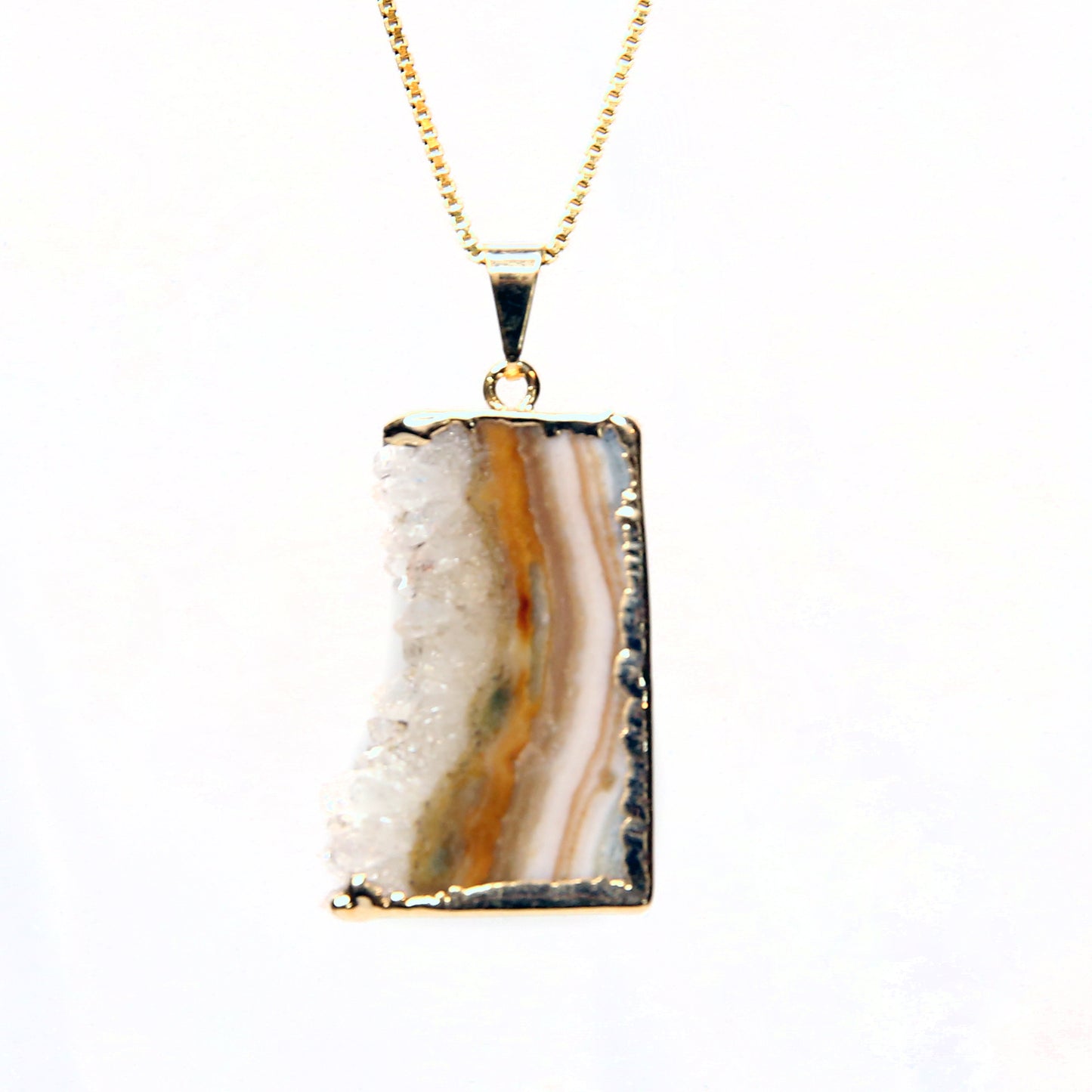 Golden Strata Amethyst Slab Pendant Gold Plated .925 Necklace