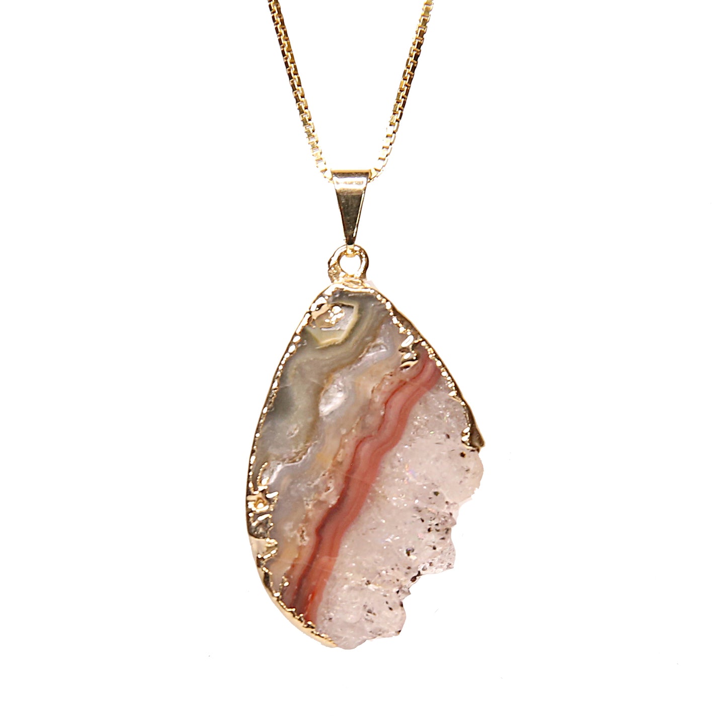 Blush Vein Amethyst Slab Crystal Pendant with .925 Gold Plated Chain