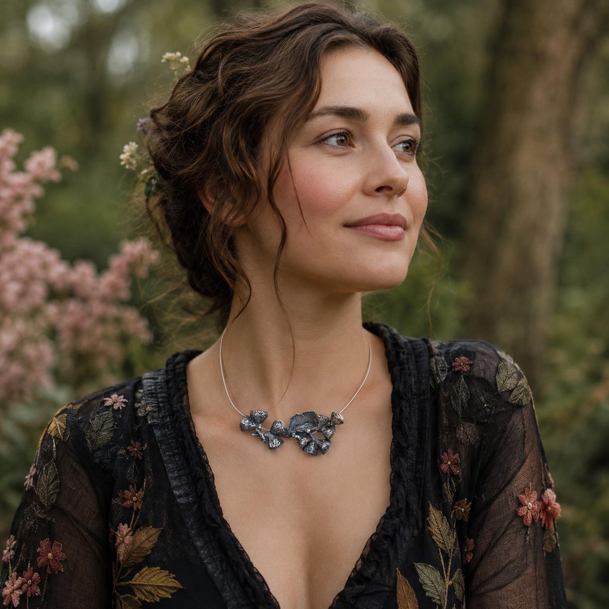 Beneath the Boughs Fine Silver Acorn and Leaf Necklace