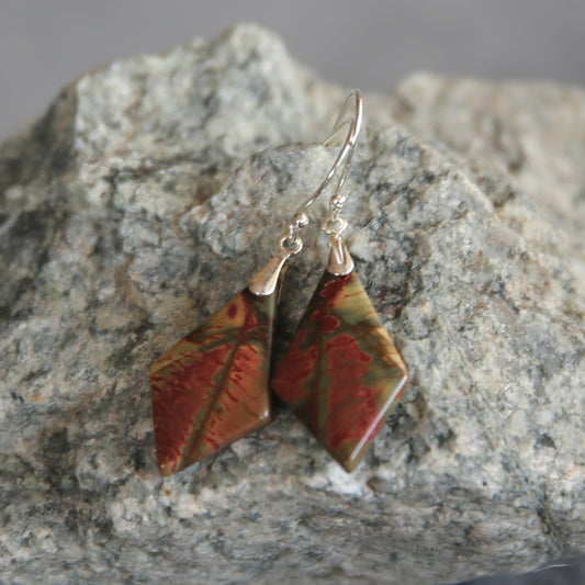 Red Creek Jasper and Sterling Earrings Diamond