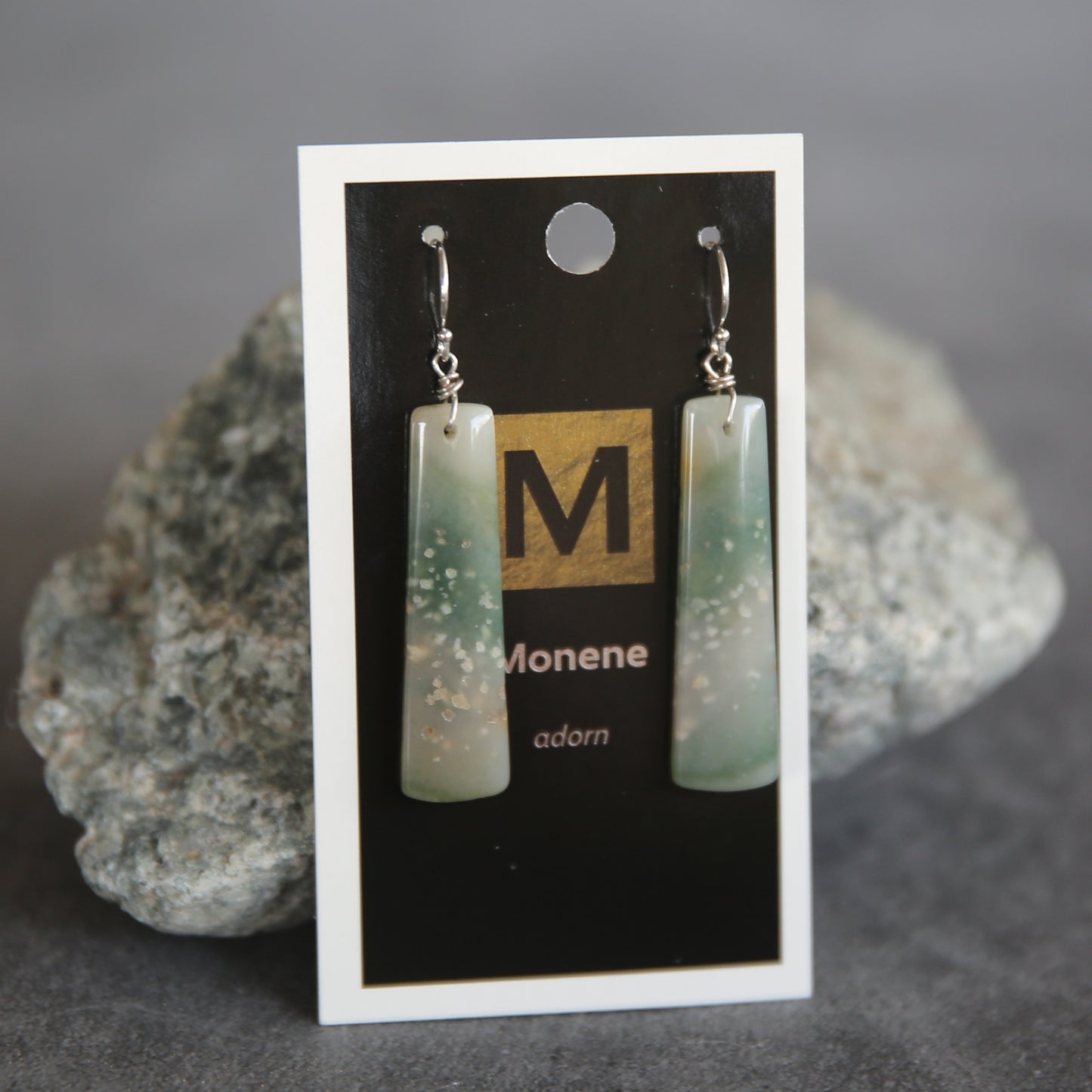 Green Watercolor Agate and Sterling Earrings