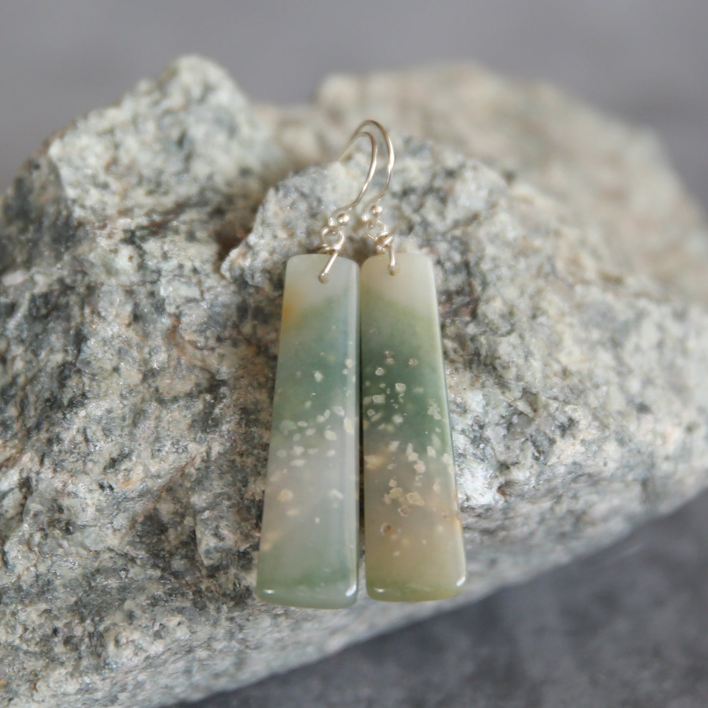 Green Watercolor Agate and Sterling Earrings