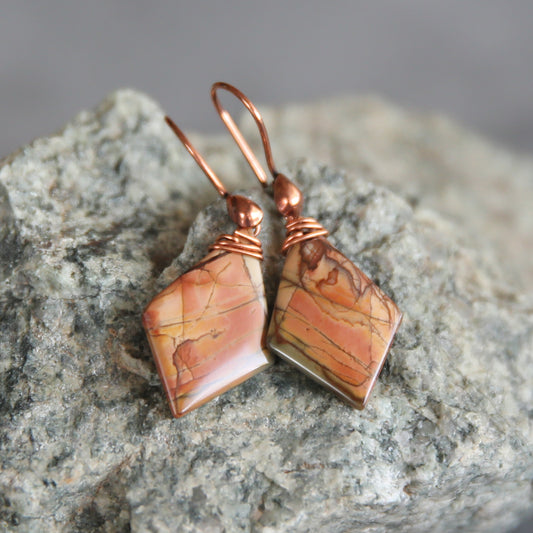 Red Creek Jasper and Copper Diamond Earrings