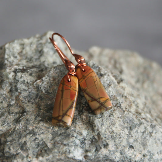 Red Creek Jasper and Copper Bell Shaped Earrings