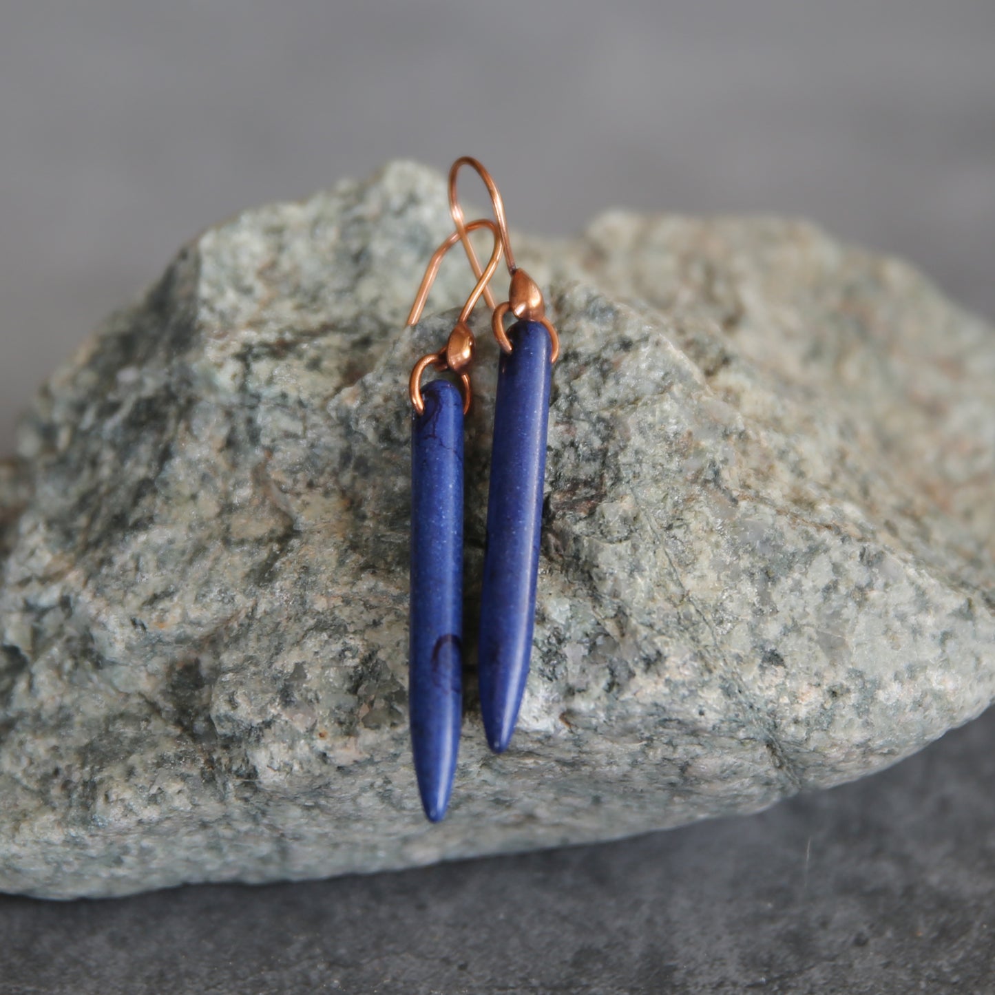 Blue Howlite Spike and Copper Earrings