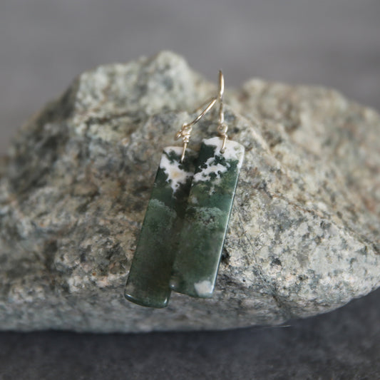 Green Moss Agate and Sterling Earrings