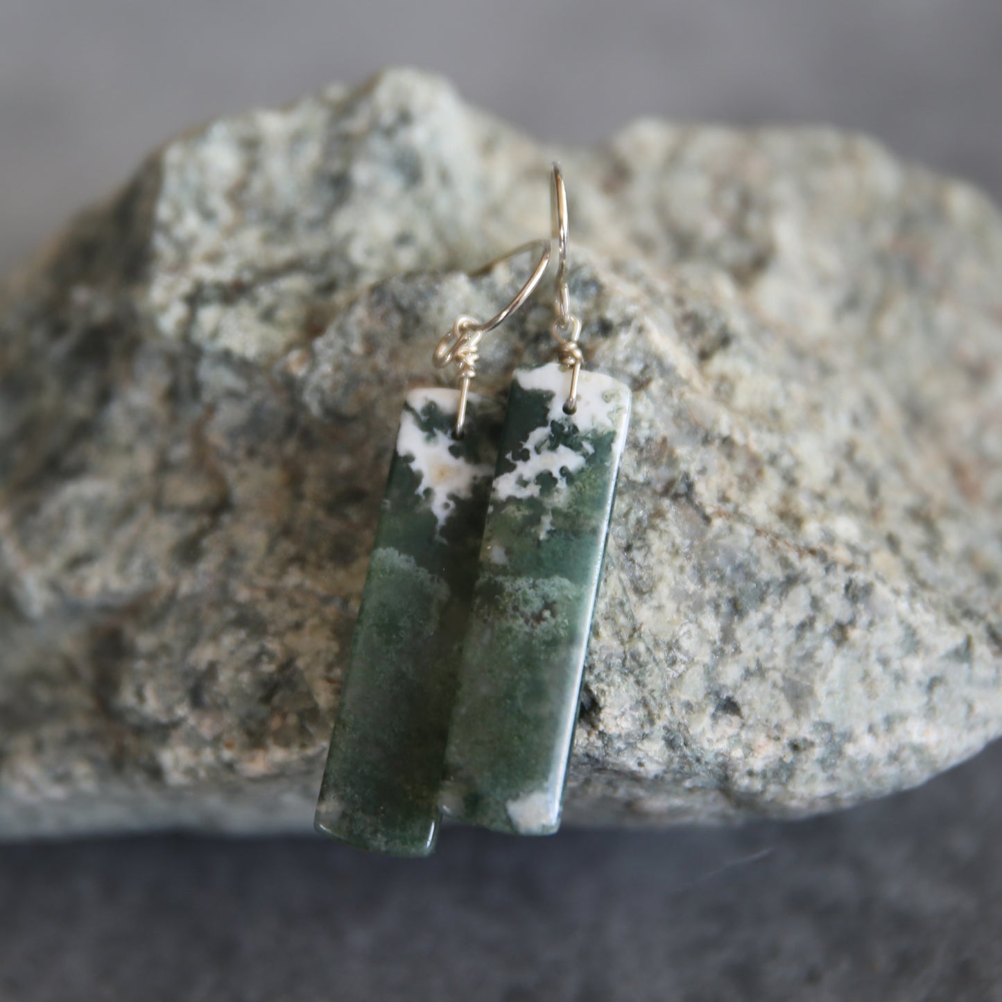 Green Moss Agate and Sterling Earrings