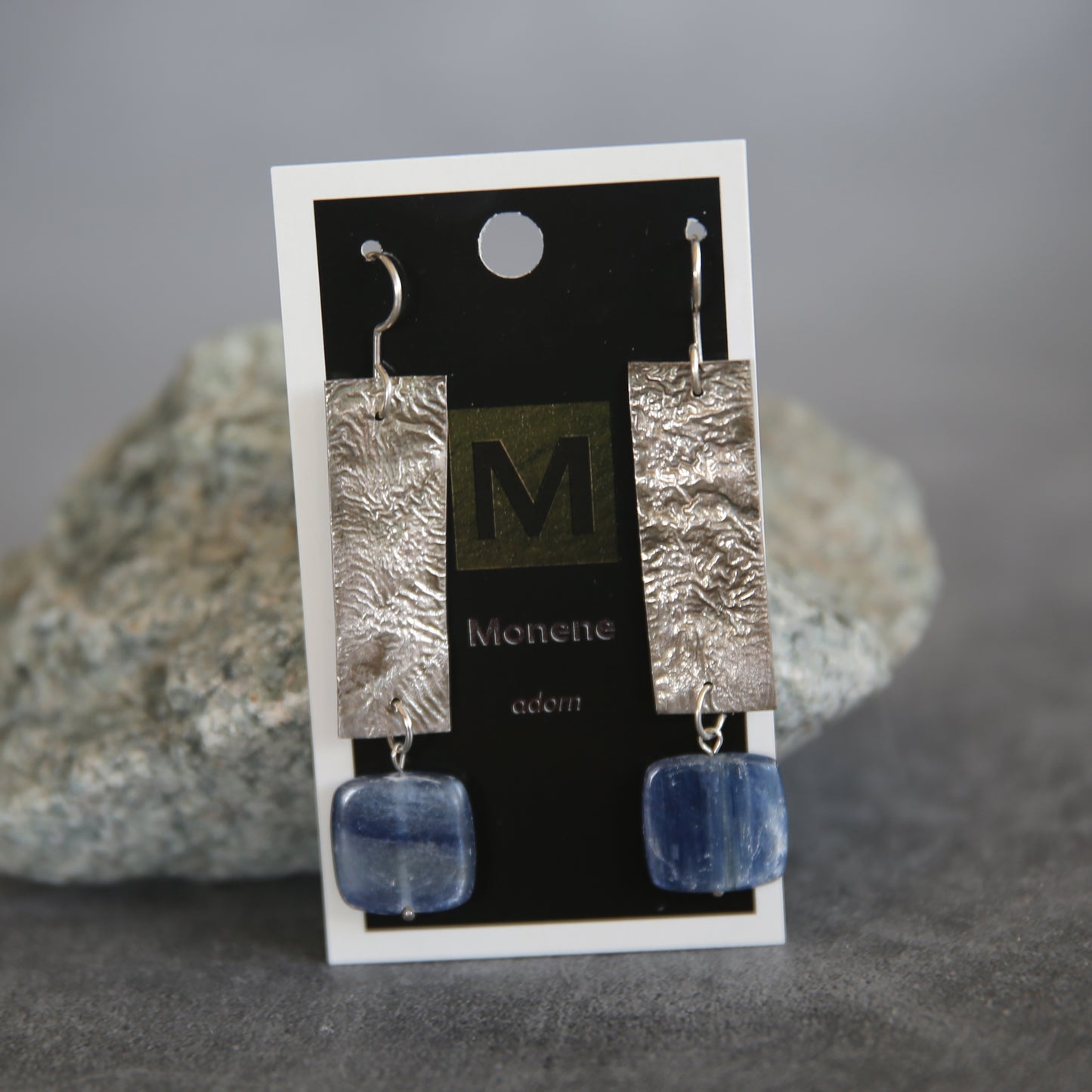 Blue Kyanite and Reticulated Sterling Long Drop Earrings