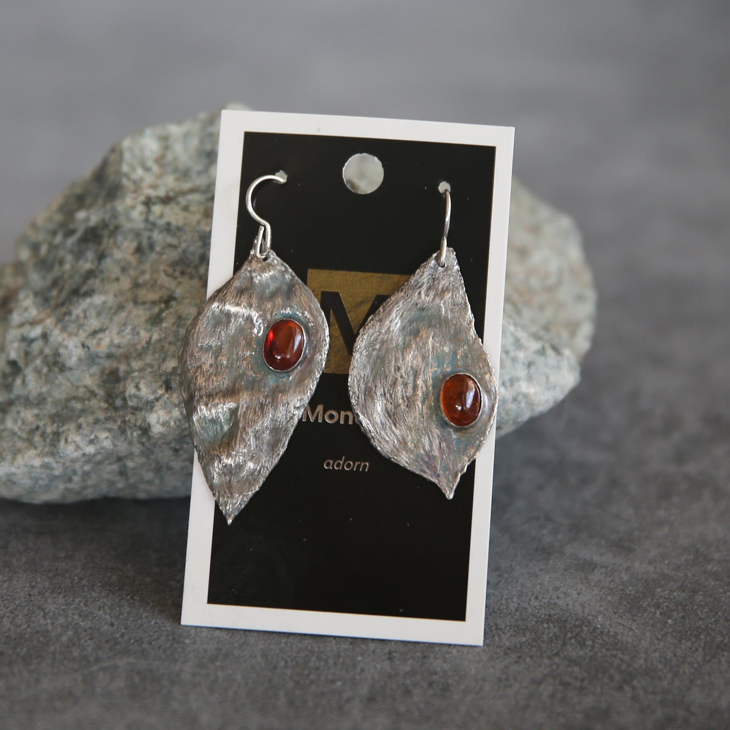 Eucalyptus Leaf and Amber Fine Silver Handmade Earrings