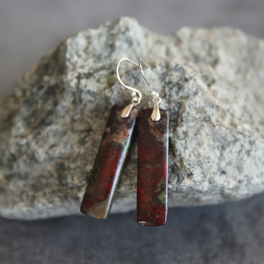 Red Parrot Wing Chrysocolla and Sterling Earrings