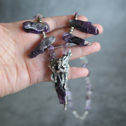 The Executioner Cholla Skeleton and Amethyst Necklace