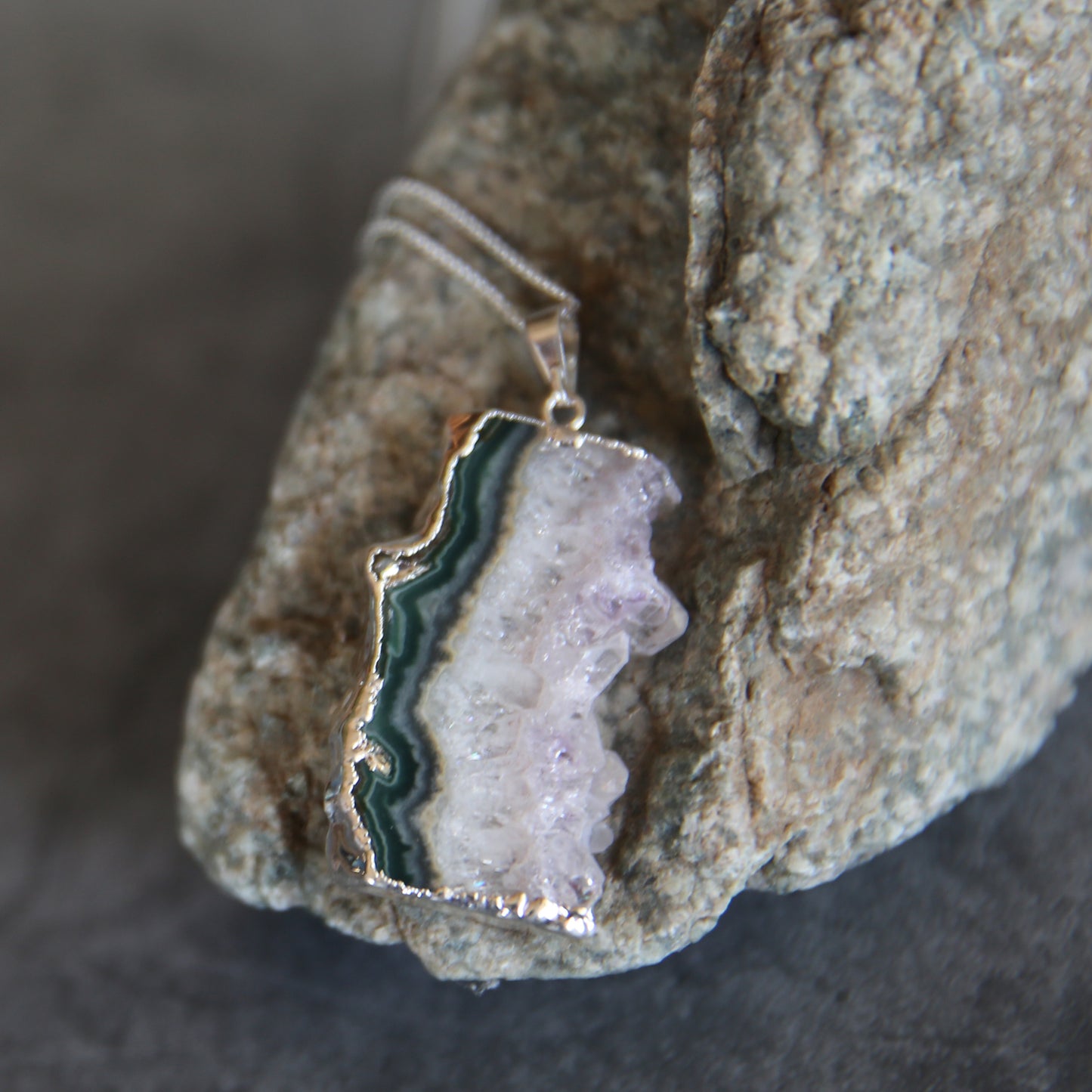 Amethyst Slab Pendant Necklace Sterling Silver