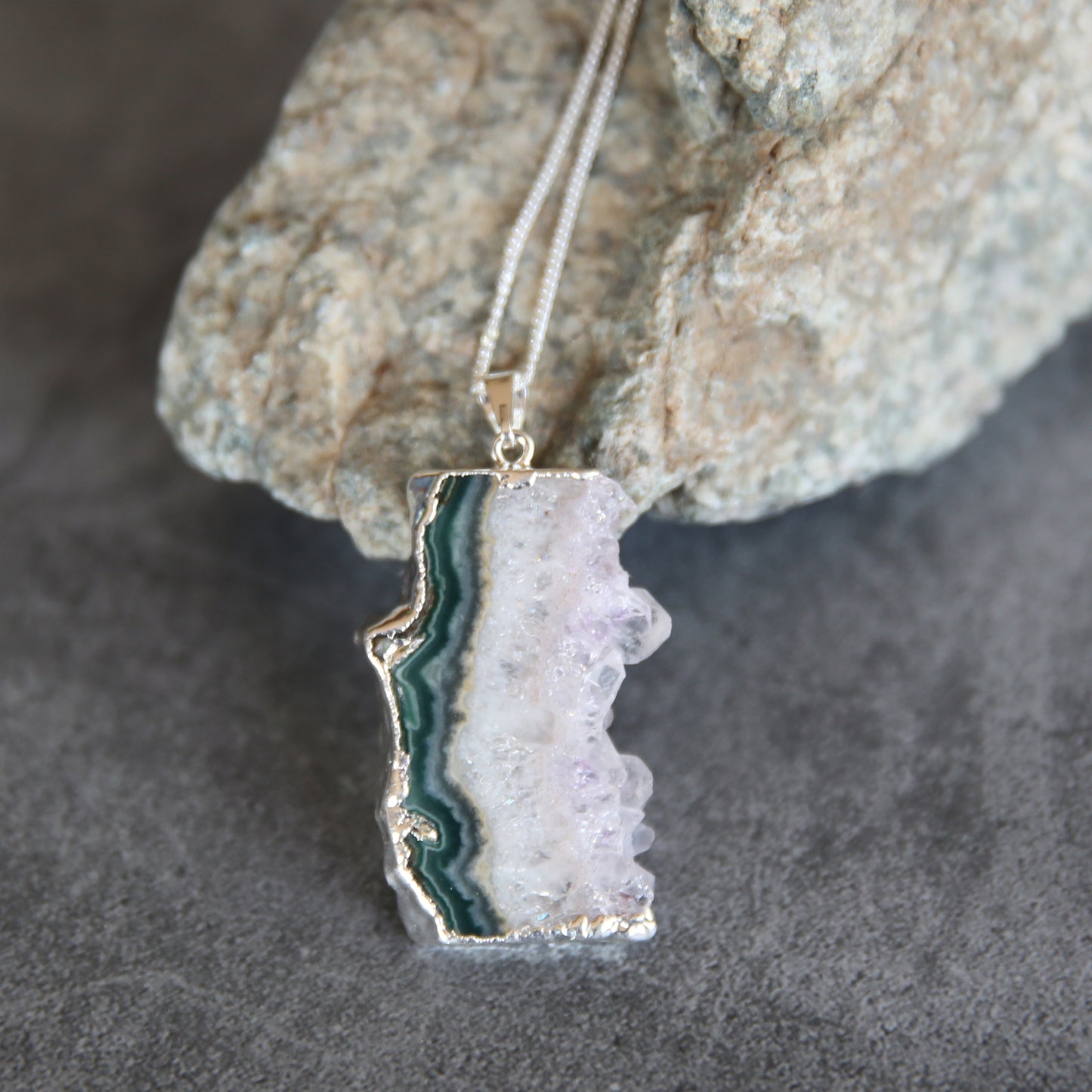 Amethyst Slab Pendant Necklace Sterling Silver
