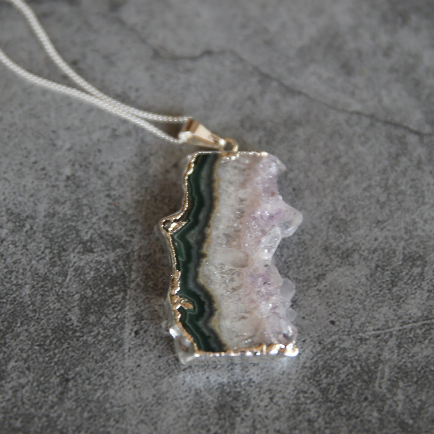 Amethyst Slab Pendant Necklace Sterling Silver