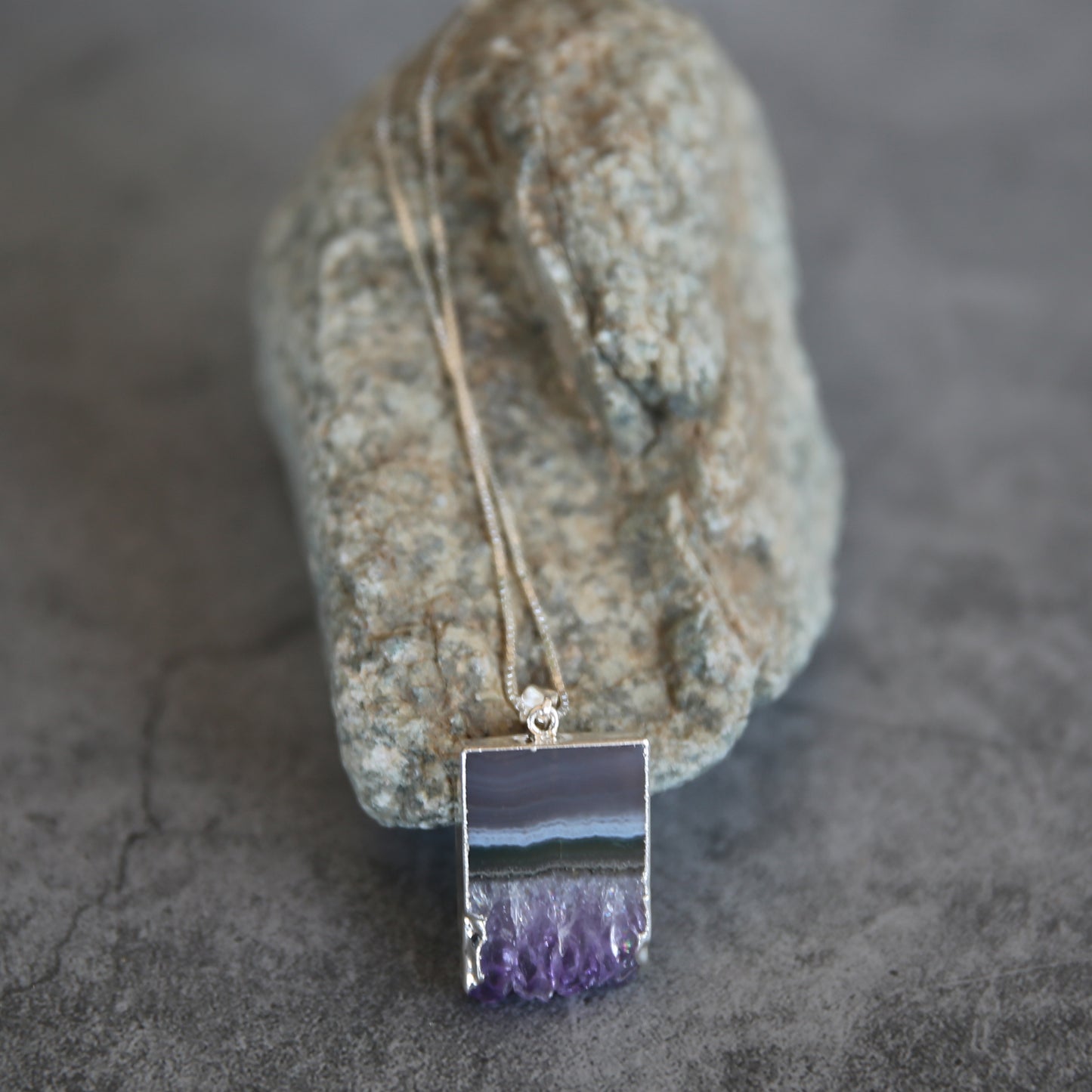 Amethyst Slab Pendant Necklace Sterling Silver