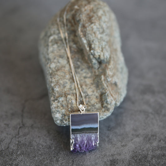 Amethyst Slab Pendant Necklace Sterling Silver