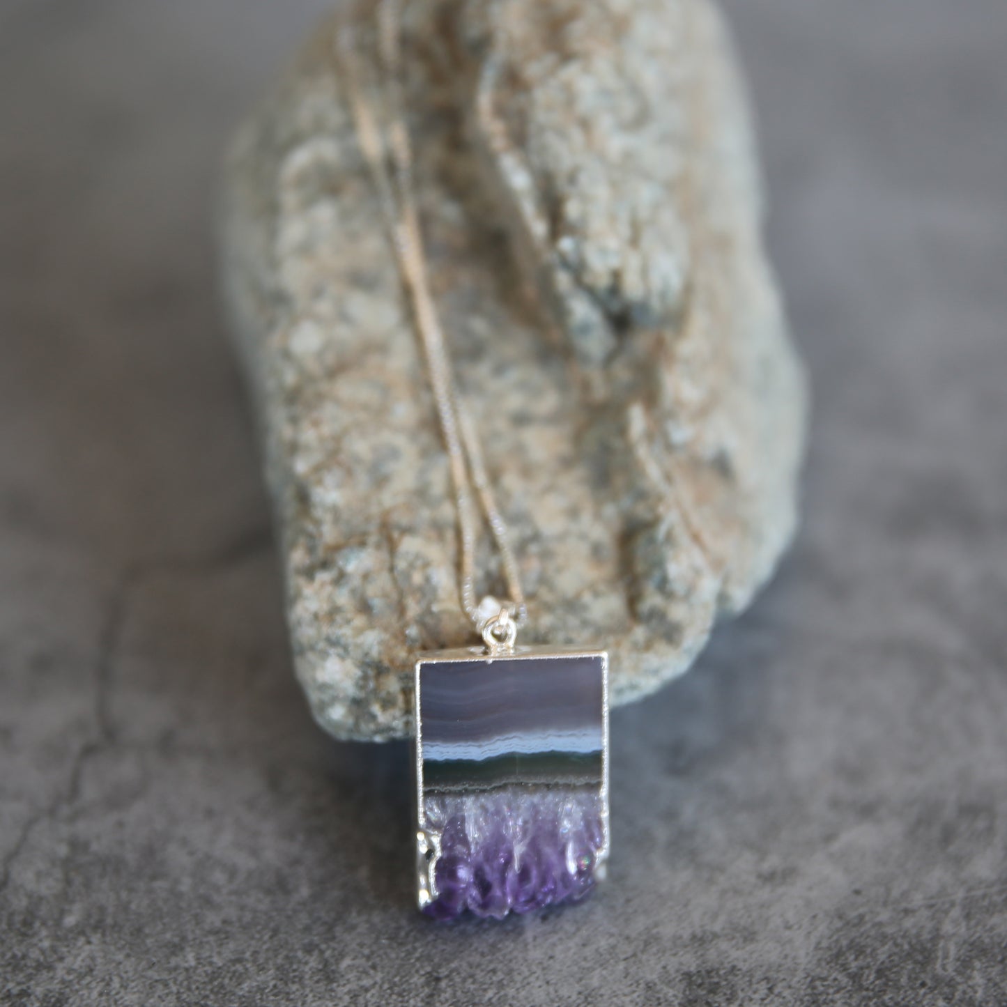 Amethyst Slab Pendant Necklace Sterling Silver