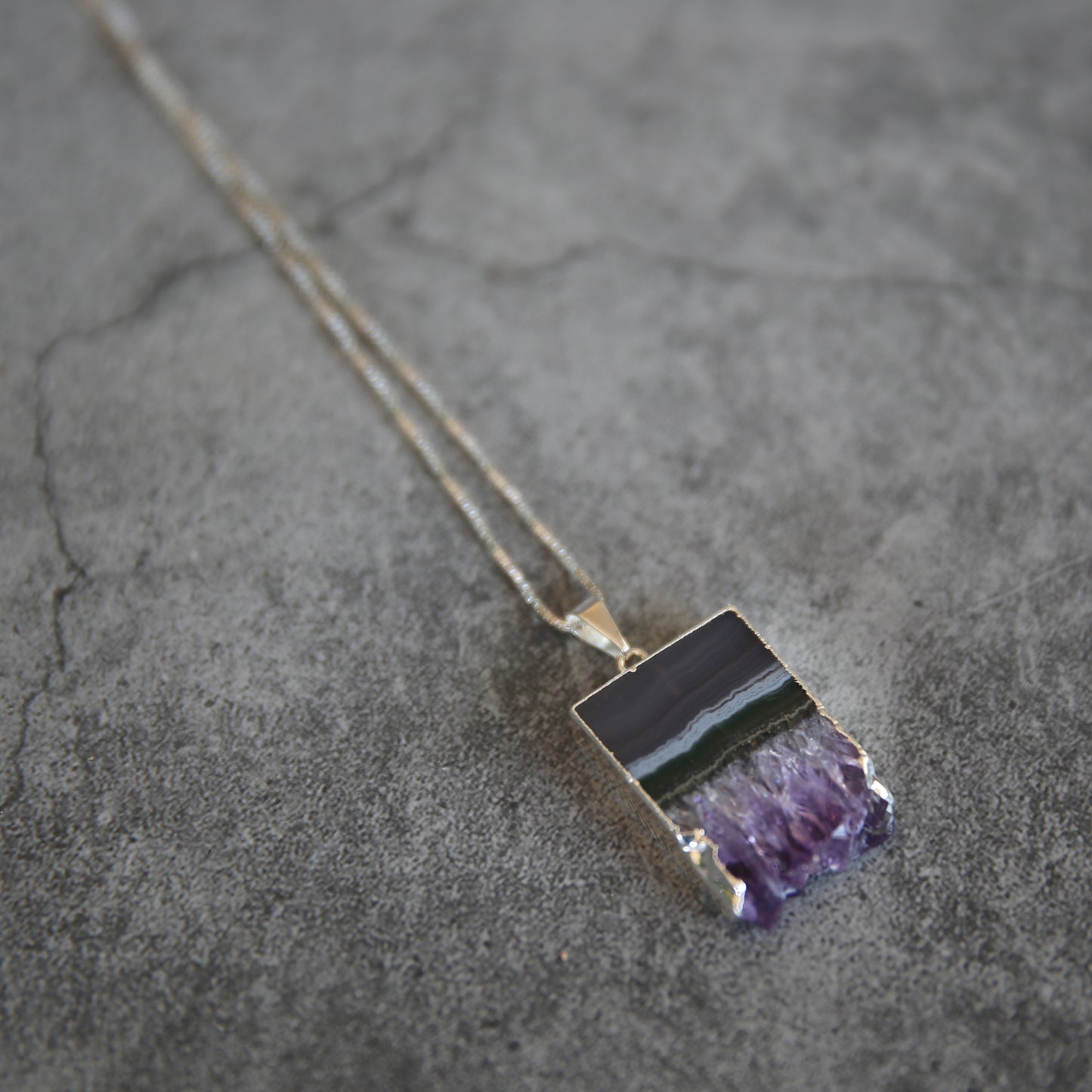 Amethyst Slab Pendant Necklace Sterling Silver