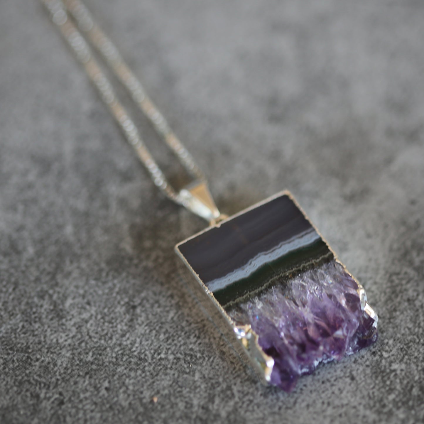 Amethyst Slab Pendant Necklace Sterling Silver