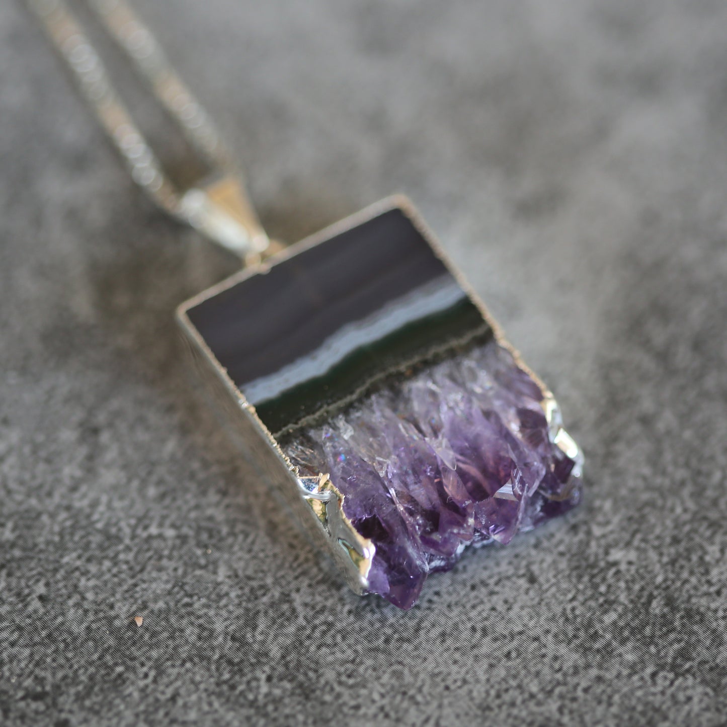 Amethyst Slab Pendant Necklace Sterling Silver