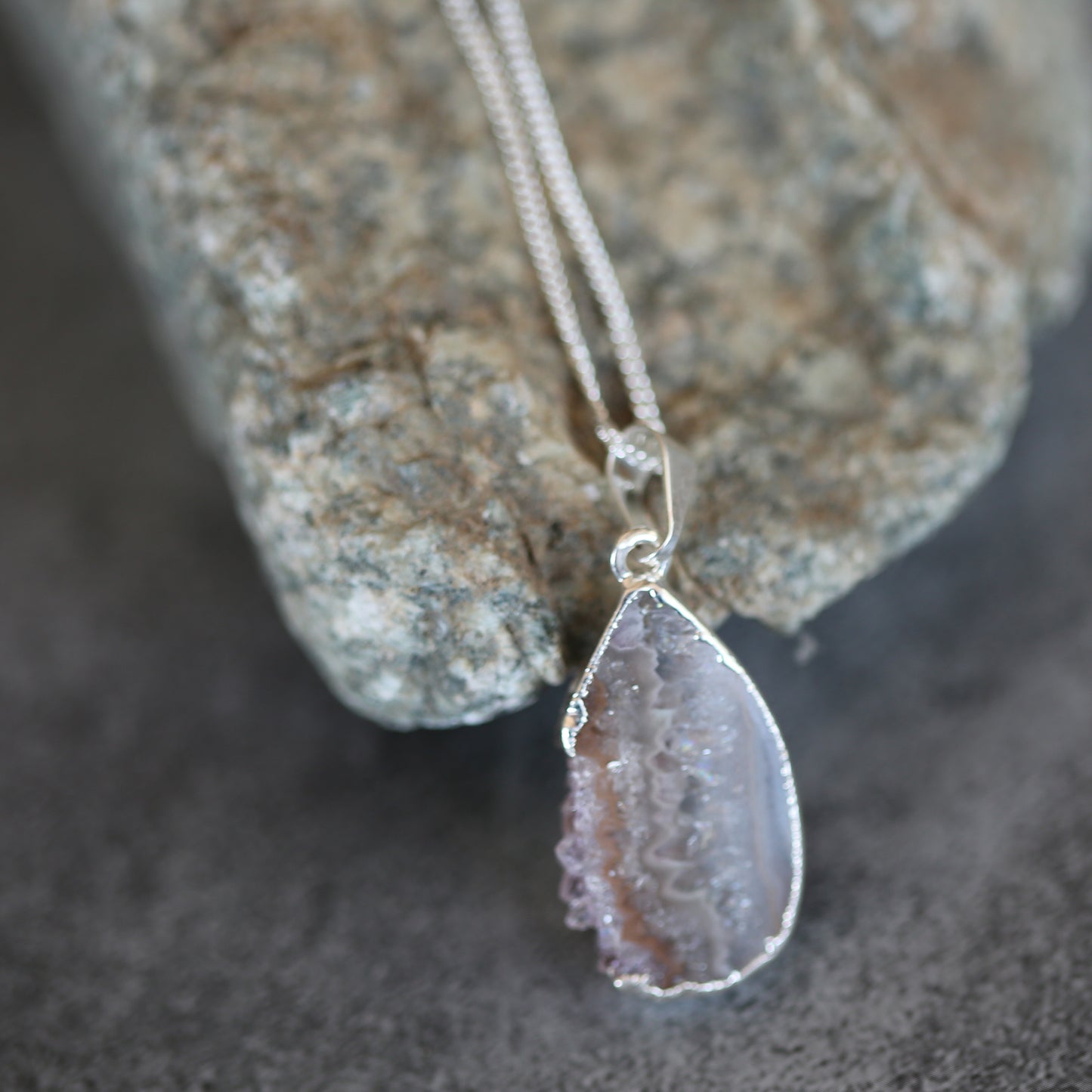 Amethyst Slab Pendant Necklace Sterling Silver
