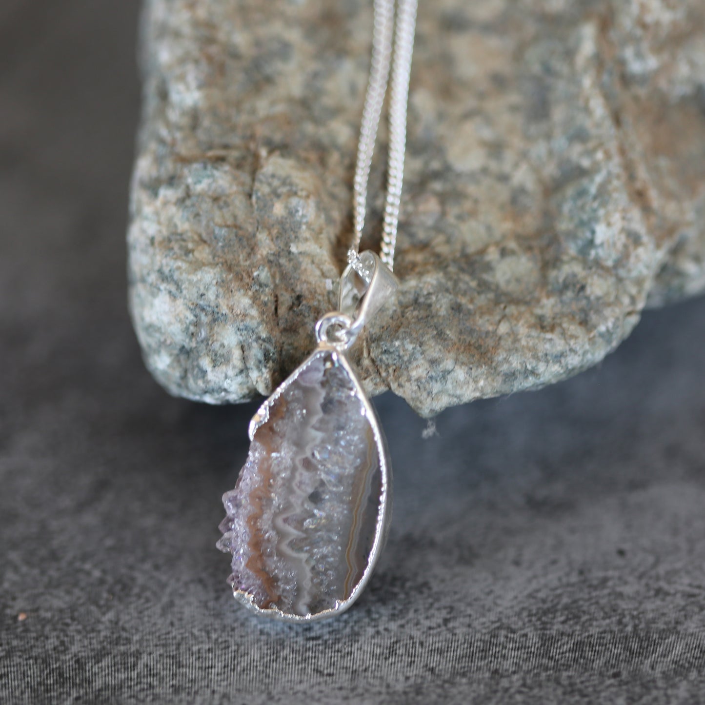 Amethyst Slab Pendant Necklace Sterling Silver