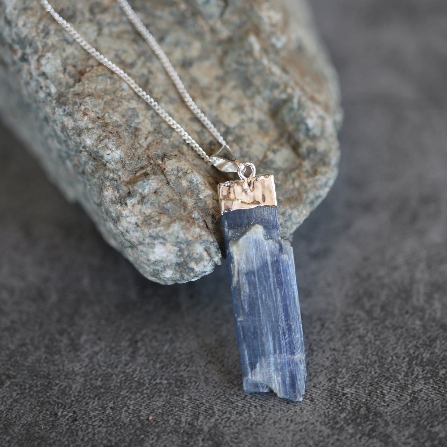 Blue Kyanite and Silver Necklace .925 Chain