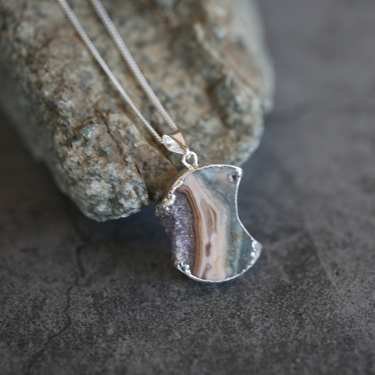 Amethyst Slab Necklace Crystal Stone .925 Chain