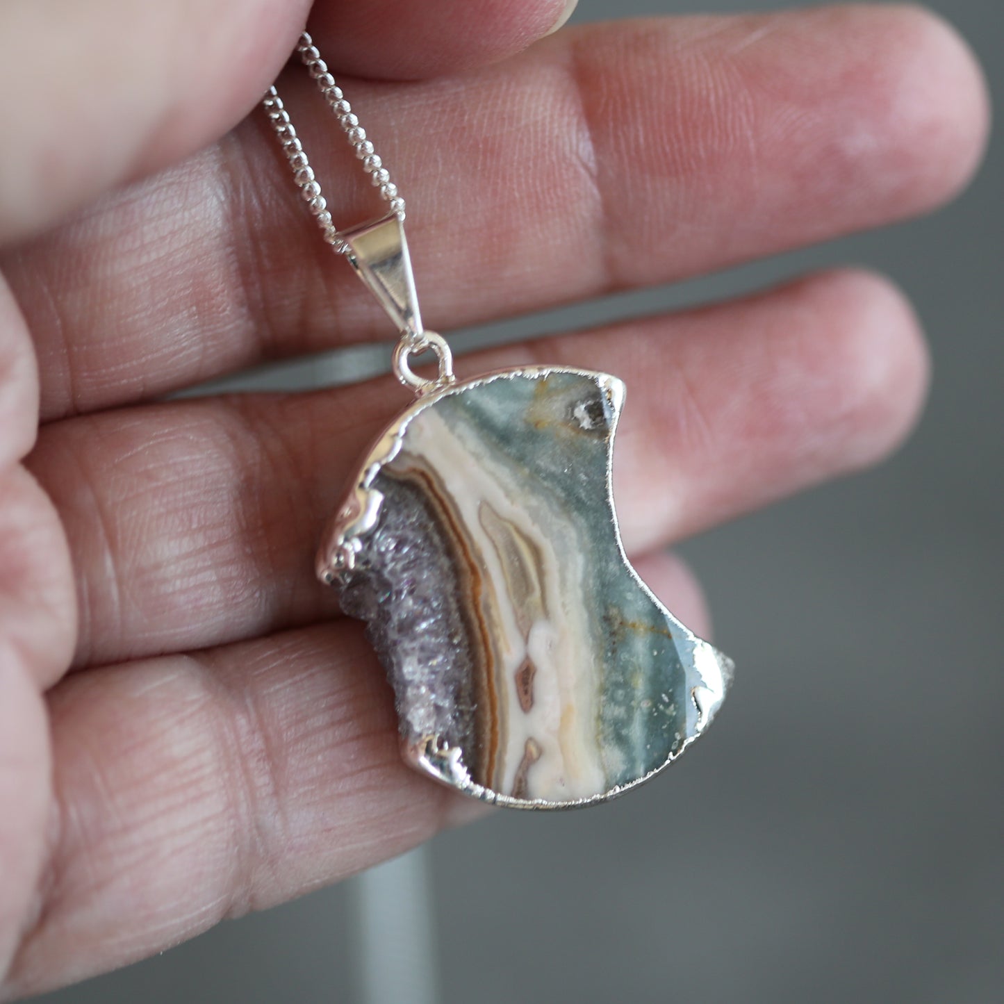 Amethyst Slab Necklace Crystal Stone .925 Chain