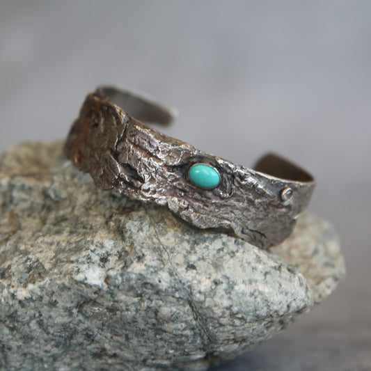 Turquoise and Moonstone Sterling and Fine Silver Bracelet