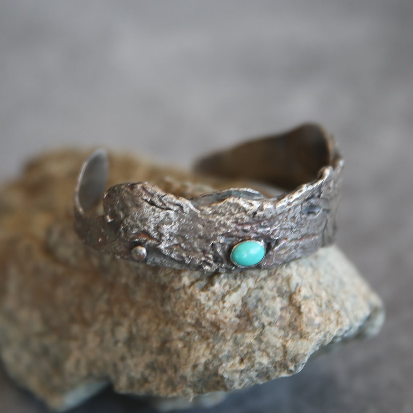 Turquoise and Moonstone Sterling and Fine Silver Bracelet