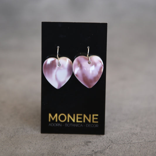 Sterling Two Tone Matrix Lavender Wampum Shell Bead Earrings #1