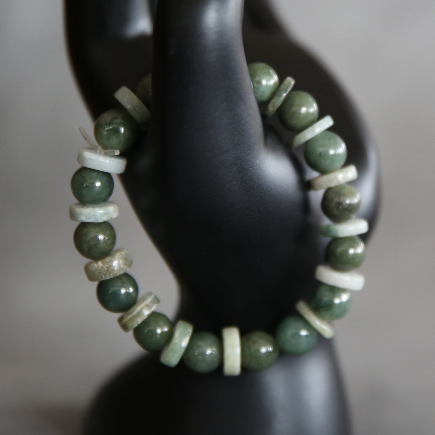 Jade Light and Dark Green Stretch Bracelet #7