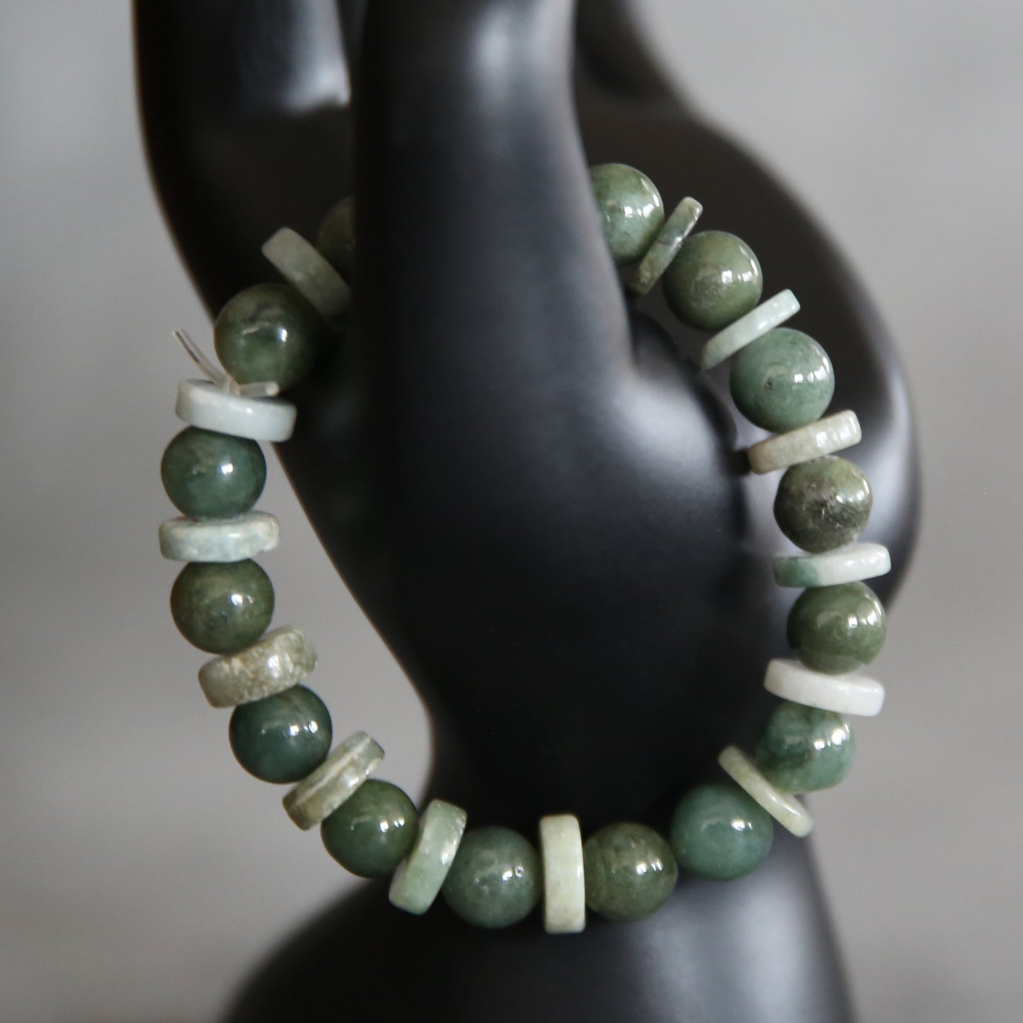 Jade Light and Dark Green Stretch Bracelet #7