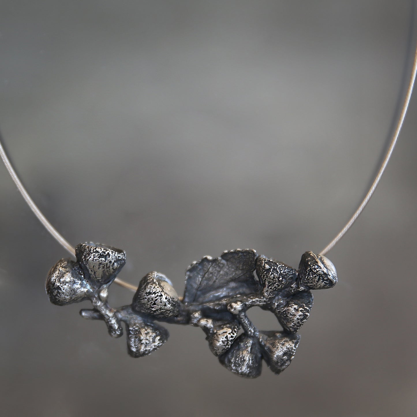 Beneath the Boughs Fine Silver Acorn and Leaf Necklace