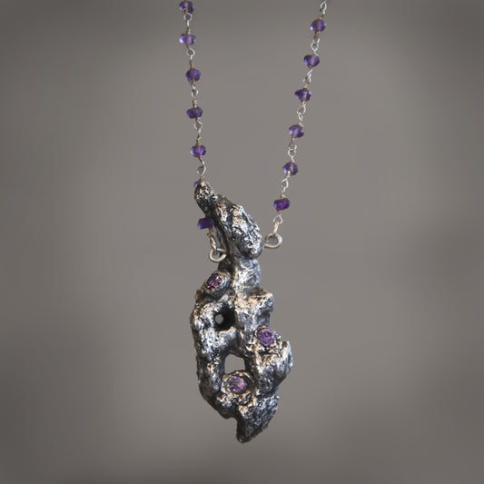 Violet Desert Cholla Skeleton and Amethyst Necklace
