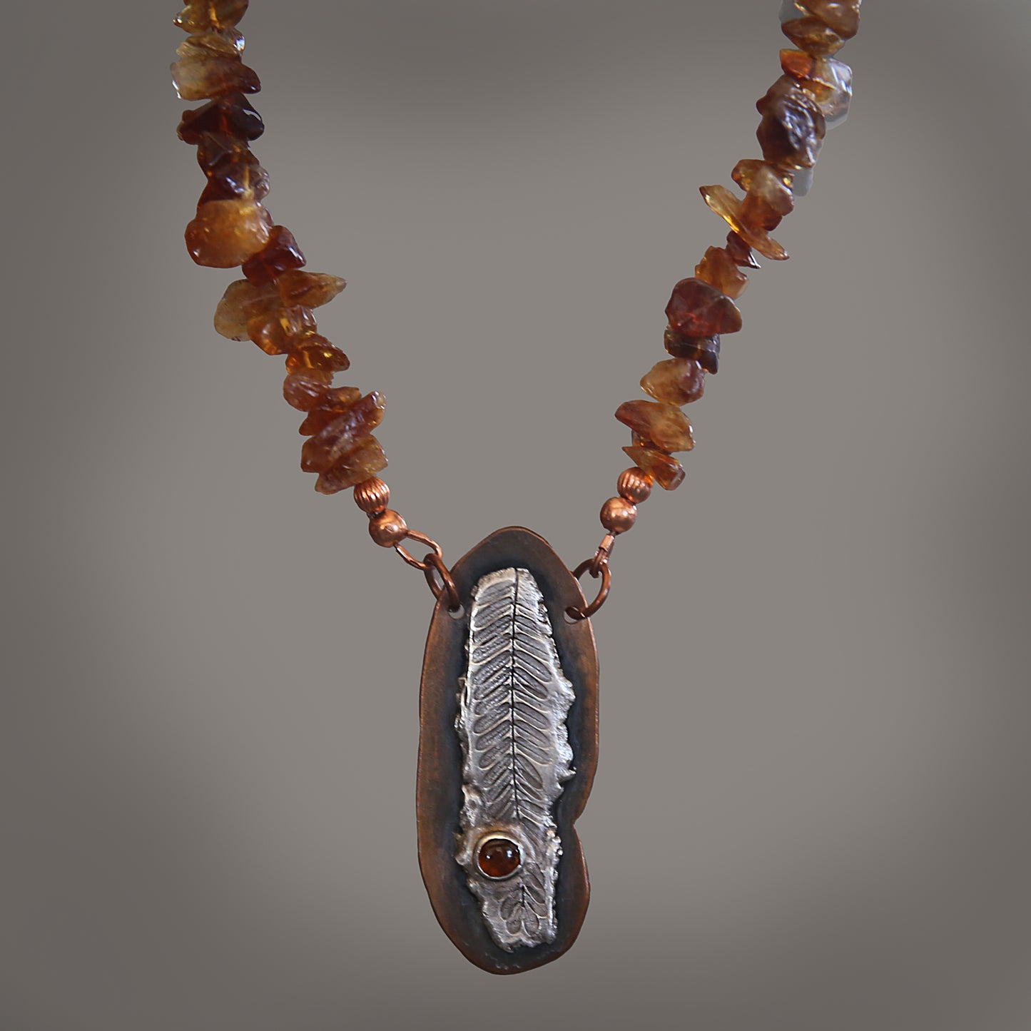Golden Horizon Amber and Fine Silver Mesquite Leaf Necklace